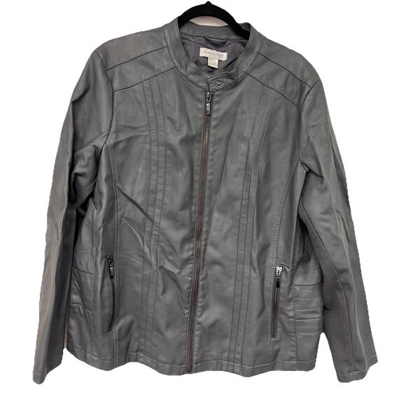 Christopher & Banks Women's Faux Leather Moto Jacket Size XL Gray Biker Zip - Picture 2 of 7